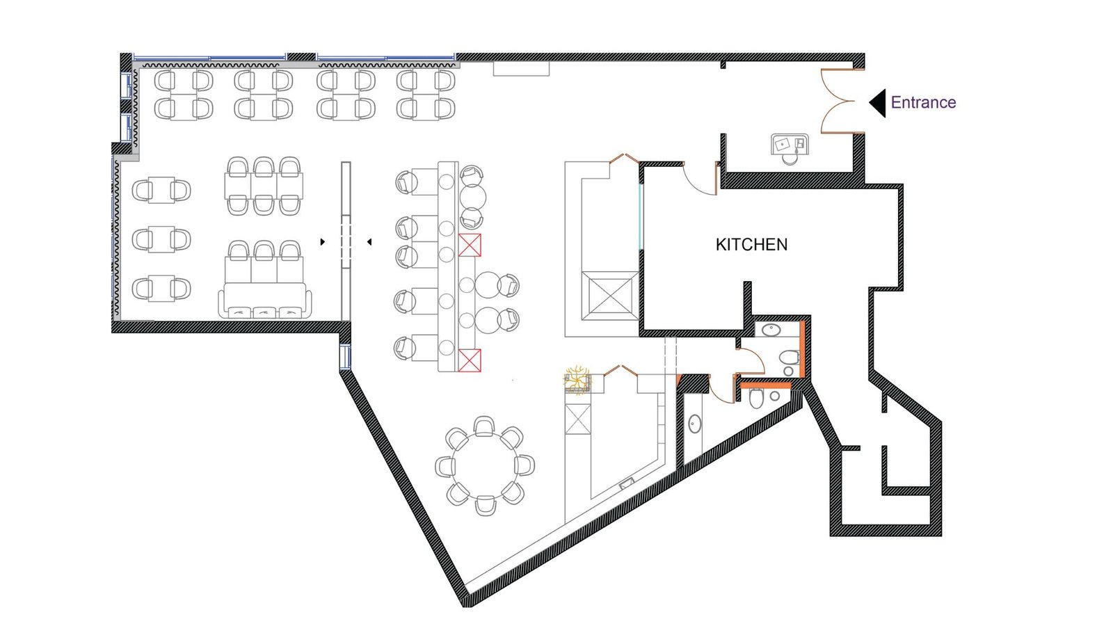 floor-plan Floor plan for Le Paillote all'Italiana showing entrance, kitchen and dining zoning