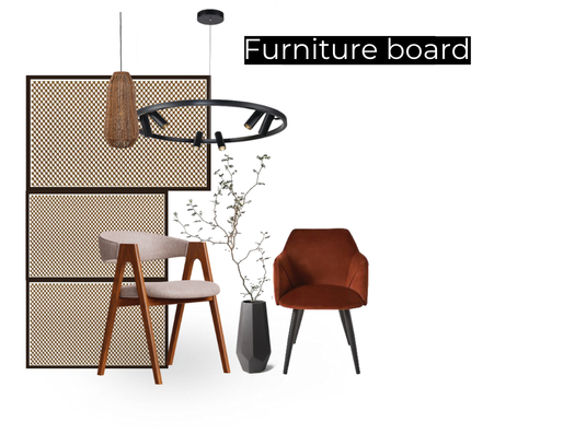 furniture-board Furniture board for Le Paillote all'Italiana showing selected chairs, tables and finishes